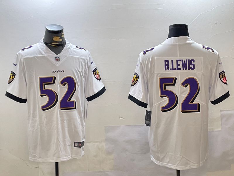 Men Baltimore Ravens #52 R.Lewis White Second generation 2024 Nike Limited NFL Jersey style 1